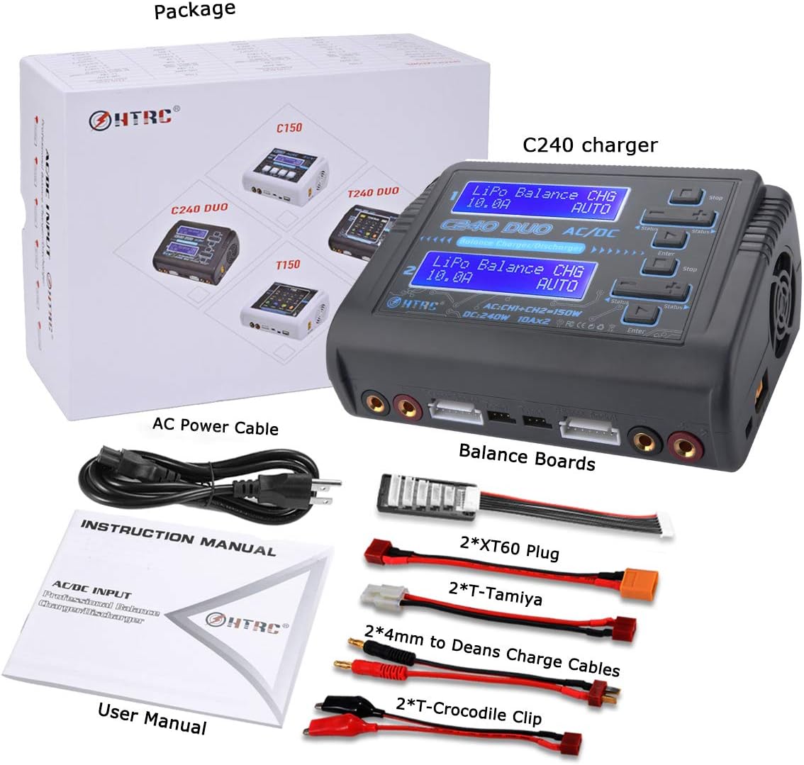 Dual LiPo Battery Charger Port RC Battery Charger RC Car Balance Battery Charger Discharger AC 150W DC 240W 10A for LiPo/Li-ion/Life(1-6s) NiCd/NiMH/LiHV/PB Smart Battery RC Car Charger: Electronics