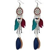 Black Feather Dangle Earrings for women Bohemian Lightweight American Indian Feather Earrings