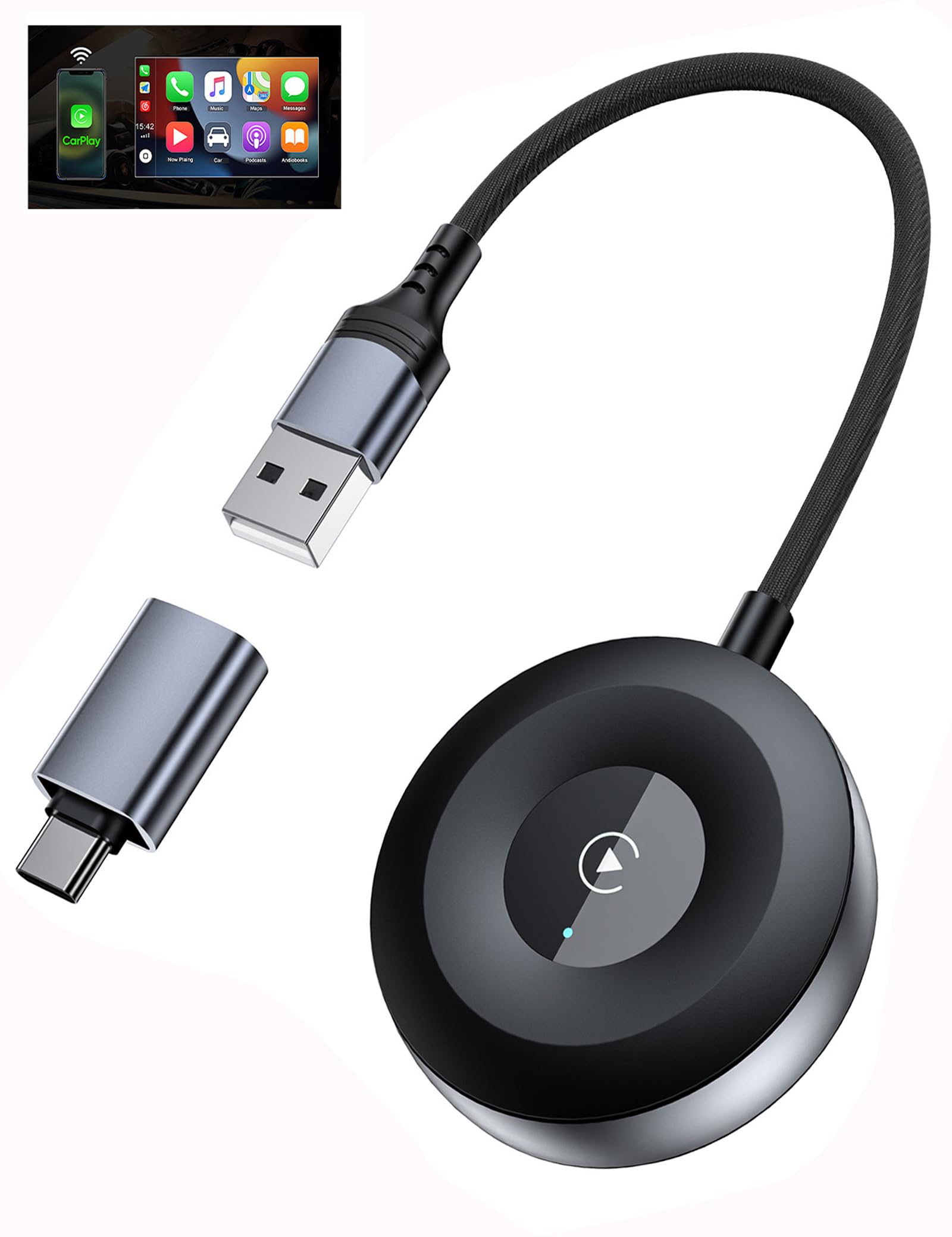 ACOCOBUY Wireless for Carplay Adapter UK for iPhone 17 16e 15 Car Play Dongle Converts Wired to Car Play Wireless Adapter for iPhone Air 14 13 12 11 XR 8 7 6 SE, Easy Plug & Play for Carplay & USB-A/C