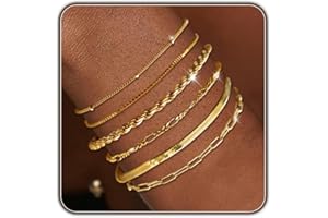 Gold Silver Bracelets for Women Waterproof Jewelry Sets Trendy Thin Dainty Stackable Cuban Link Paperclip Chain Bracelet Pack