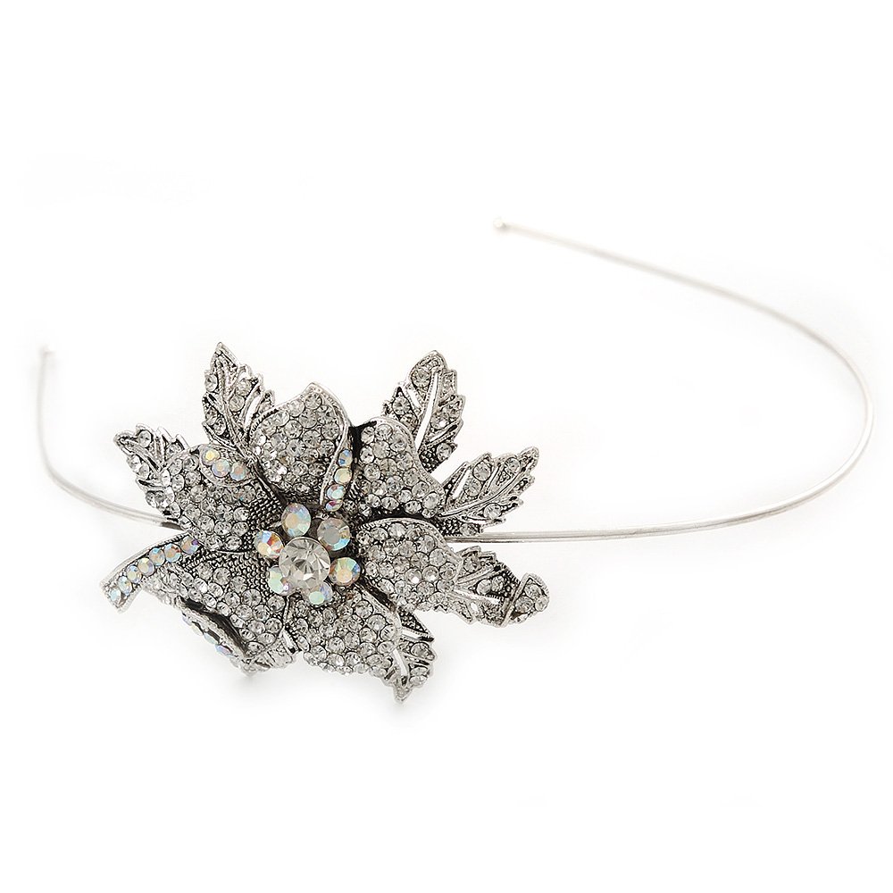 Vintage Inspired Bridal/Wedding/Prom Silver Tone Austrian Crystal Flower Tiara Headband