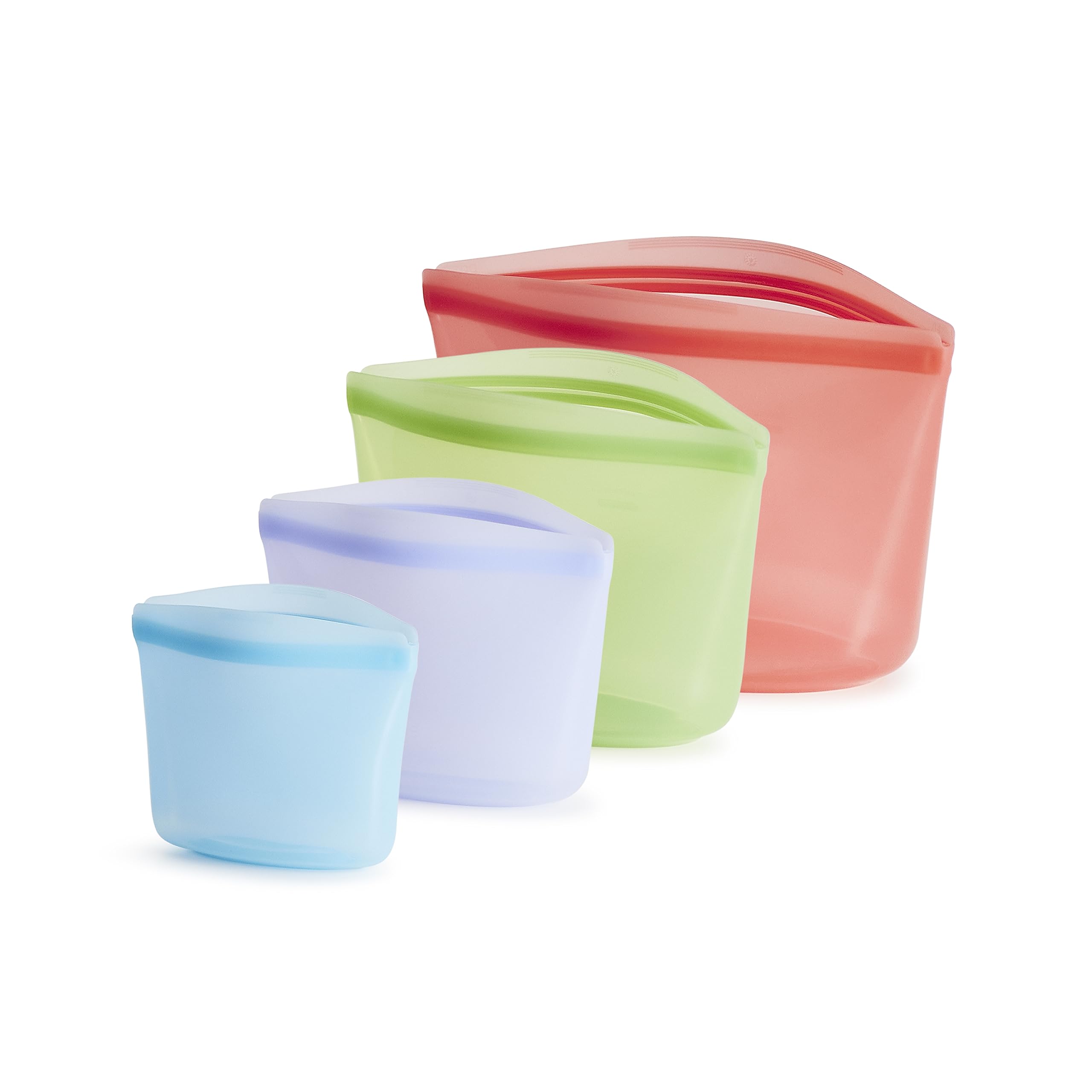 Stasher Silicone Reusable Storage Bags, 4-Pack, Reusable Freezer Bags, Microwave, Dishwasher, Oven Safe, Sous Vide, Premium Lunch Containers, Eco Friendly, Food Storage Bags, Snack Bags, Multicolor