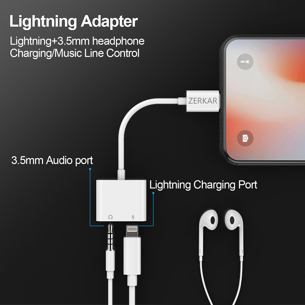IPhone 8 Lightning Adapter Headphone Jack For 3.5mm Headphone Audio Adapter 2A Quick Charge Earphones Splitter - Compatible With IOS 11 （No Calling Feature Or Data Transfer Abilityi ）phone dongle