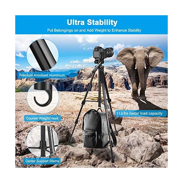 Victiv 182 cm Aluminium Kamera Stativ, Leichtes und Kompaktes Reisestativ für DSLR mit 3-Wege-Schwenk 360° Panorama… – Bild 4