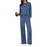 PRETTYGARDEN Womens 2 Pieces Lounge Sets Crewneck Long Sleeve Wide Leg Drawstring Pants Tracksuits Loose Fit Outfits Set