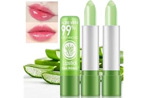2 Pack Aloe Vera Lipstick, Firstfly Long Lasting Nutritious Lip Balm Lips Moisturizer Magic Temperature Color Change Lip Gloss (Green)