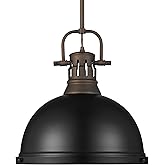 Golden Lighting Duncan 1-Light Pendant with Rod in Rubbed Bronze with Matte Black