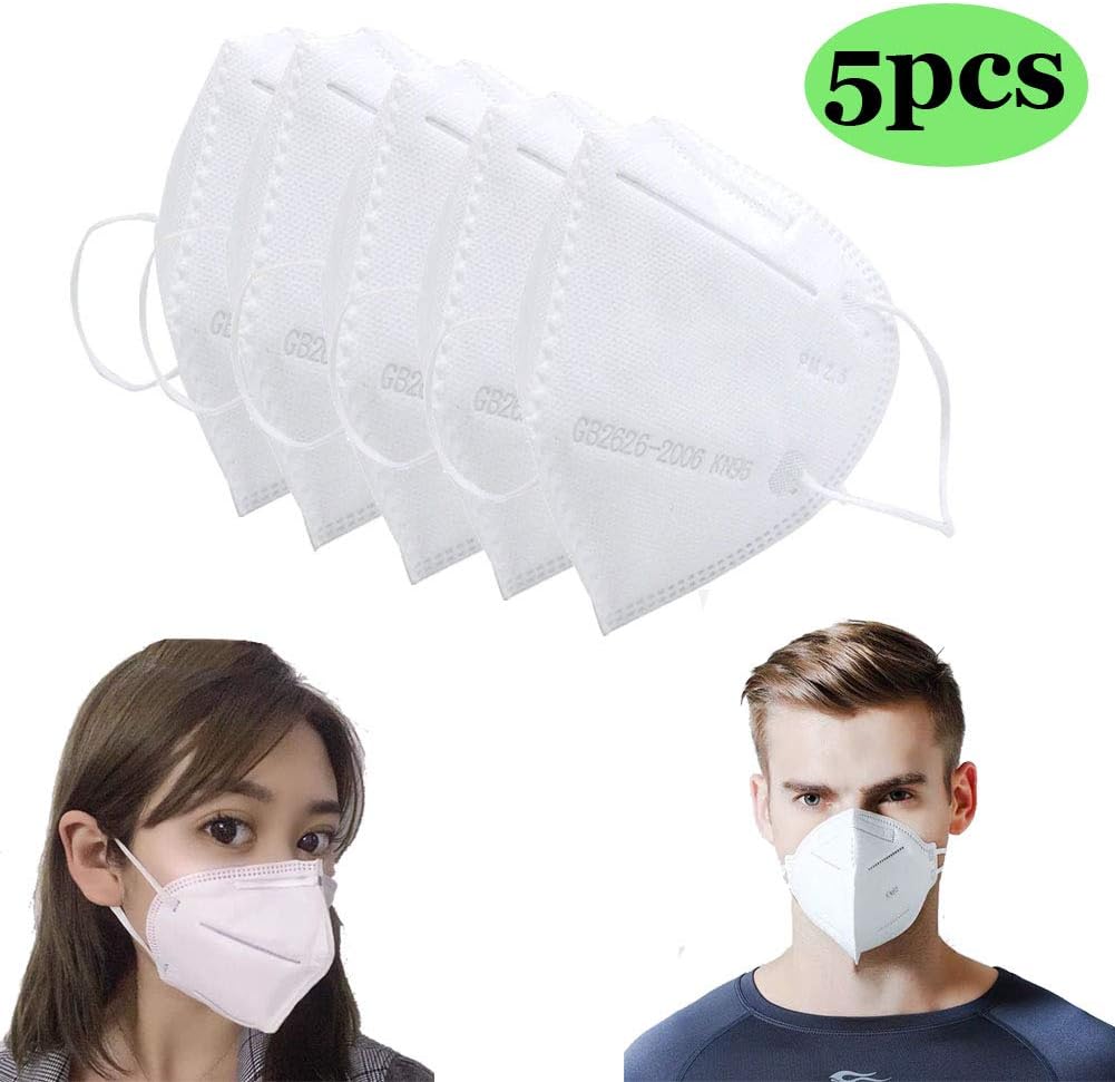 Maschera KN95 GB2626-2006 Maschera KN95 autoprotetta Orecchio appeso Maschera anti inquinamento atmosferico PM2.5 Maschera respiratore adatta per esterni Indoor,Confezione da 5 pezzi