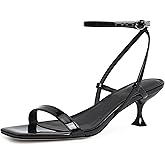 Modatope Kitten Heels for Women Open Square Toe Ankle Strap Sandals Low Heels Dress Shoes for Party