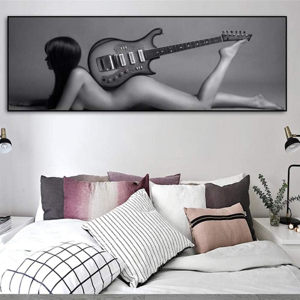 Mujer Desnuda Sexy Gris con Carteles de Guitarra e Impresiones Arte de