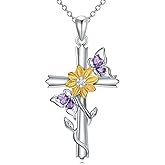 KoyeKei Cross Necklace for Women 925 Sterling Silver Cross Sunflower/Rose/Hibiscus/Plumeria/Daisy/Lily/Butterfly/Star of David Pendant Jewelry Gifts for Wife Girlfriend Daughter