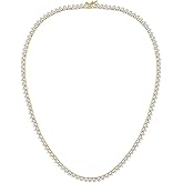 Gemsme 4mm Tennis Necklaces for Women - 3 Prong 18K White Gold Plated Round Cubic Zirconia Classic diamond Tennis Chain, Tennis Necklace for Women and Men, Size 16/18/20/22/24 inch