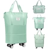 Rolling Duffle Bag with Detachable Wheels Expandable Foldable Duffle Bag for Travel Luggage bag Carry on Weekend Travel Bag (Green)