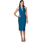 Dress The Population Womens Vanessa Deep Plunge Neckline Halter Bodycon Midi Dress