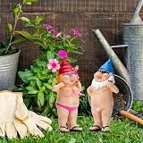 Renyigou 2Pcs Garden Gnomes Naughty Couple Nude Resin Dwarf Statues view 5
