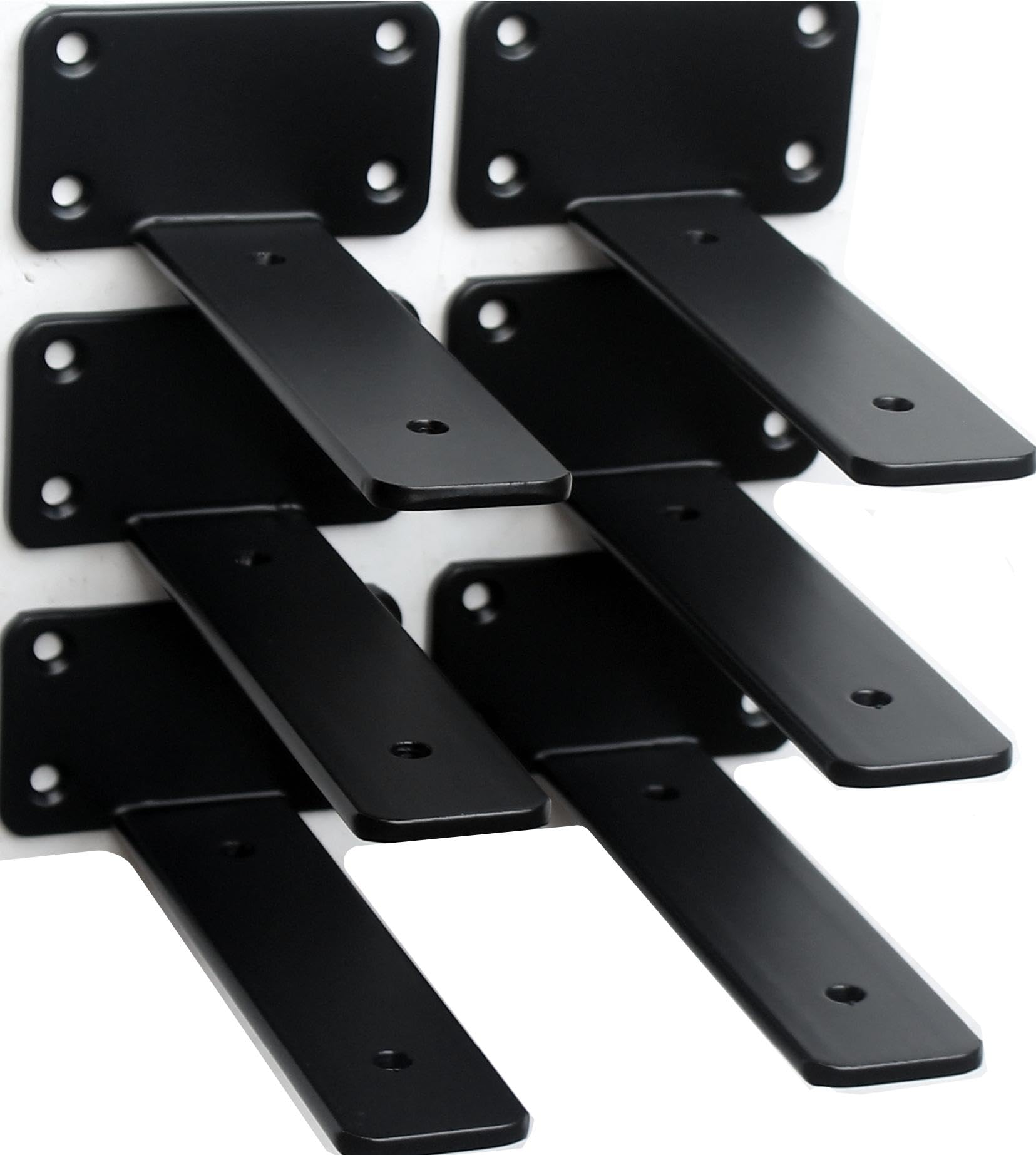 Photo 1 of 6 Pack - 4 inch Black Hidden L Shelf Bracket (1/5 Inch Thicked) Iron Floating Shelf Brackets Rustic Industrial Metal Brackets for Shelf Support