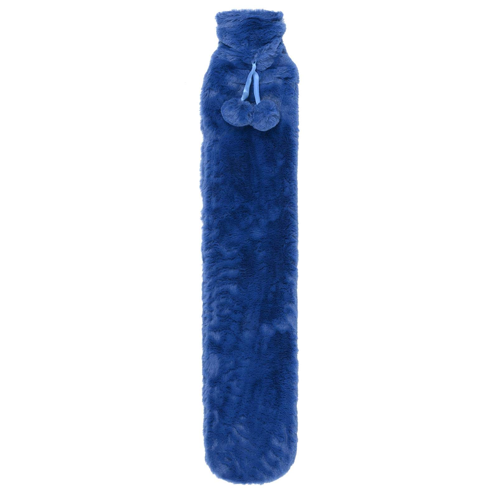 Extra Long Slim Hot Water Bottle Faux Fur Cover Thermotherapy Pain Relief 72cm Classic Blue