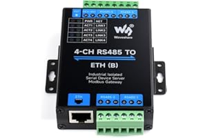 Waveshare 4-Ch RS485 to RJ45 Ethernet Serial Server, 4 Channels RS485 Independent Operation, Bi-Directional Transparent Trans