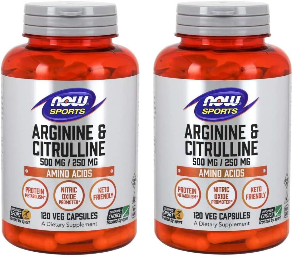 Now Foods ARGININE 500mg CITRULLINE 250MG 120 CAPS 2 Pack