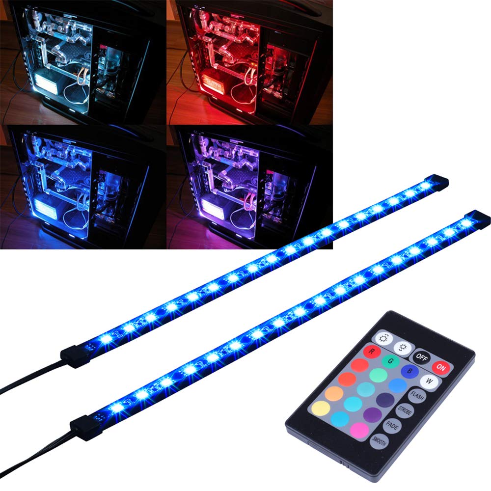 DS leddess RGB LED Strip Computer Lighting via Magnet with Controller for Desktop Computer Case Mid Tower Full Tower (24Key Remote,2PK,30CM,R Series)