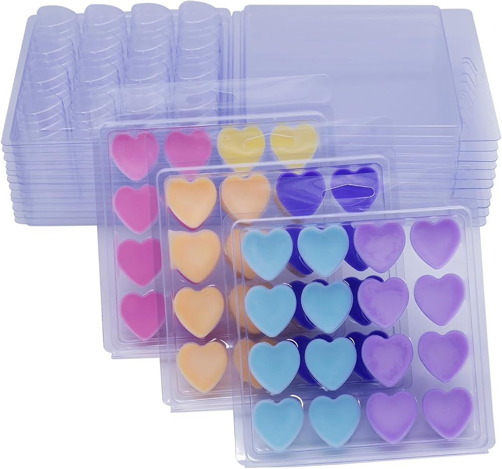 DBOO Heart Shape Wax Melt Molds - Clear Plastic Clamshells (10-Pack)