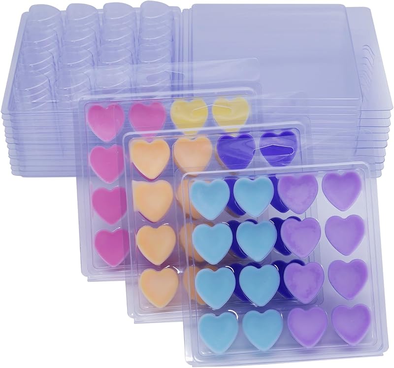 DBOO Heart Shape Wax Melt Molds - Clear Plastic Clamshells (10-Pack)