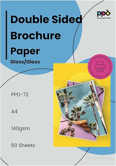 PPD 50 Sheets A4 Inkjet Brochure Paper 140gsm Glossy Double Sided