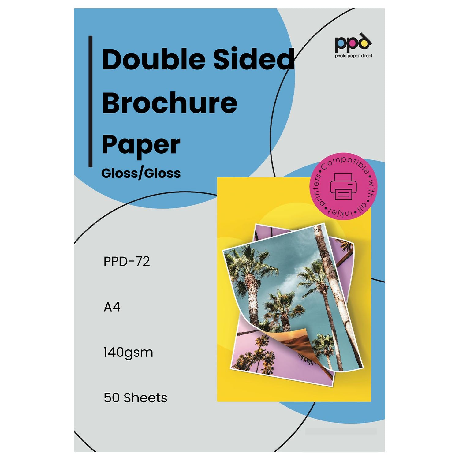 PPD 50 Sheets A4 Inkjet Brochure Flyer Paper 140gsm Double Sided Glossy Photo Quality PPD-72-50