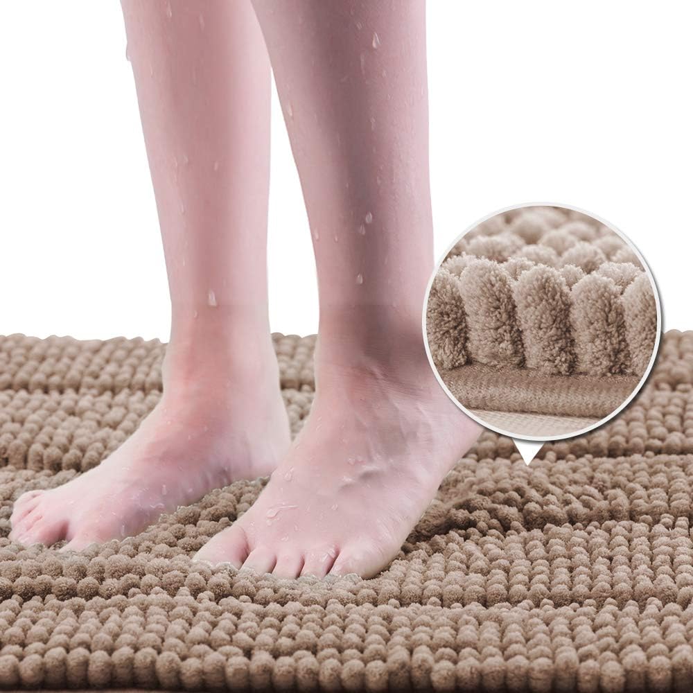 IM Home Extra Thick Bathroom Rugs Mat Brown Taupe 23"x35" Soft Chenille Bath Rugs Non Slip, Absorbent Shaggy Bath Mats for Bathroom, Toilet Rugs Machine Washable: Kitchen & Dining