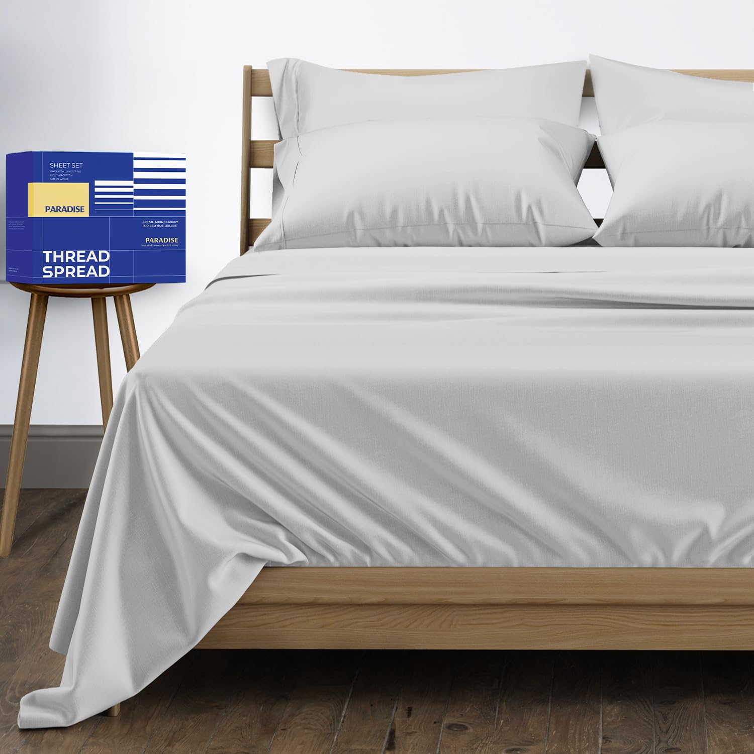 Photo 1 of THREAD SPREAD 100% Egyptian Cotton Sheets California King Size - High Thread Count, Luxury 5-Star Hotel Cal King Sheets (6 PC, Silver Grey), Soft, Cooling, Sateen Weave, 16" Deep Pocket Bed Sheet Set