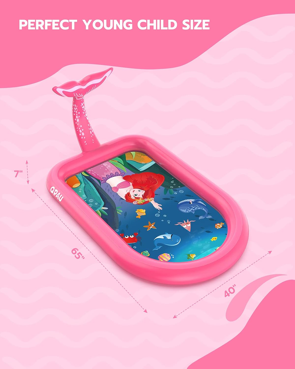 QPAU 3-in-1 Inflatable Sprinkler Pool, 2021 New Mermaid Design Splash Pad Kiddie Pool for Kids Toddler, Outdoor Water Toys for Babies Boys Girls, 65”x 40” (Pink Mermaid): Kitchen & Dining