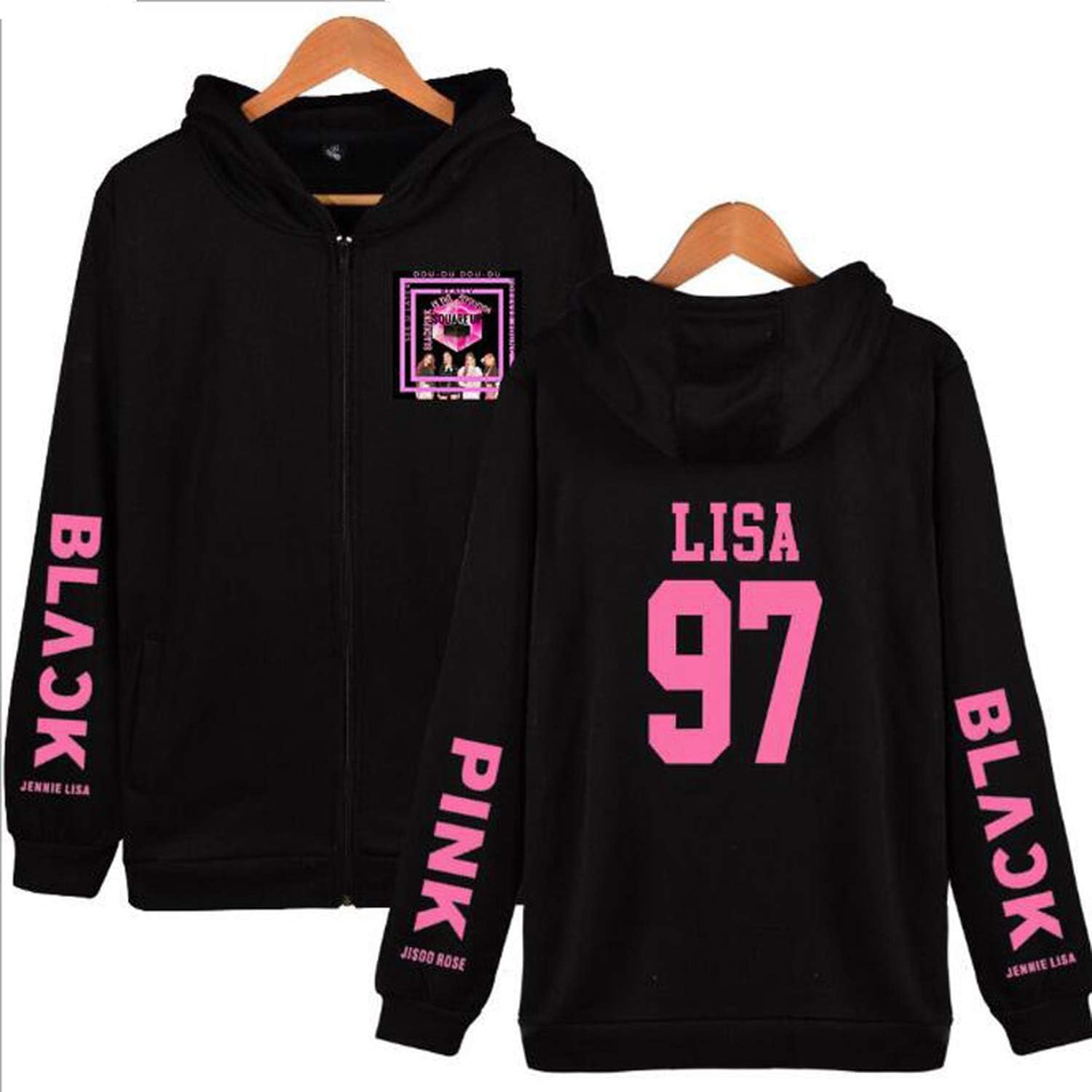 spyman Kpop Blackpink Popular Hip Hop Zipper Hooded Sweatshirt Winter Fashion Member Name Print Couple Clothes