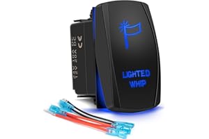 FABOOD F Lighted Whip Rocker Switch 5Pin Laser On/Off Blue LED Light 20A/12V 10A/24V Toggle Switch with Jumper Wires Set for Automotive Boat Marine Truck Jeep Off-Road Bus RV