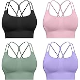 CHRLEISURE Sports Bras for Women, 4 Packs Padded High Support Workout Yoga Seamless Criss-Cross Racerback Bras