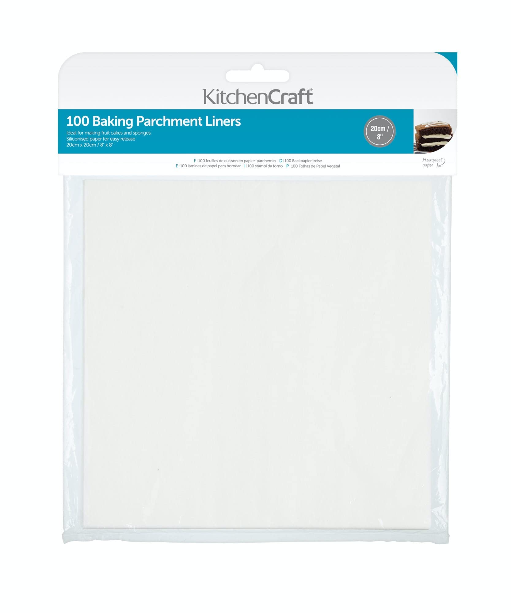 KitchenCraft Baking Parchment Roll, Parchment Paper for Baking, Multifunction, 2 cm (8") - Square (Pack of 1), White