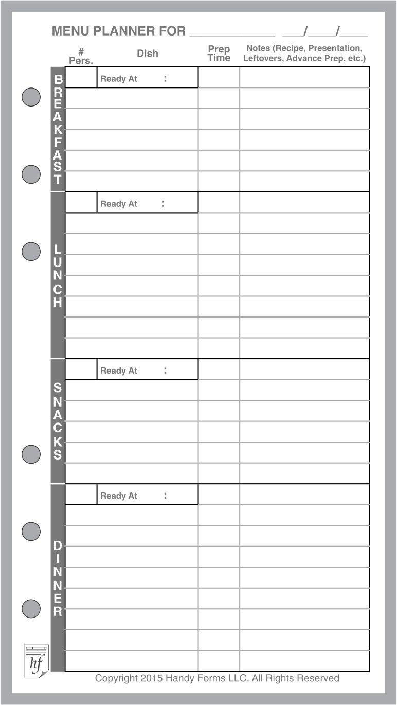 Personal Size Menu Planner and Shopping List, Sized and Punched for Filofax Personal Notebook (3.7" x 6.75")