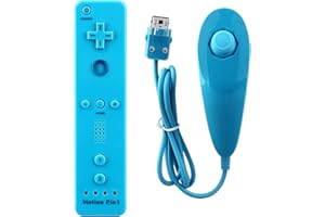 OSTENT 2 in 1 Remote Controller Built in Motion Plus + Nunchuk for Nintendo Wii Game Color Blue