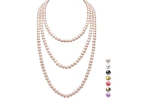 Halukakah 1920s Long Pearl Necklace for Women - Exquisite Natural Cultured Pearls - Luxurious 8mm Strand with Timeless Elegance - Length 60"/71" - Perfect for Special Occasions