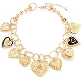 LUREME Vintage Chunky Gold/Silver Alloy Chain Necklace – Adjustable Women’s Necklace with Heart Charms (nl006363)