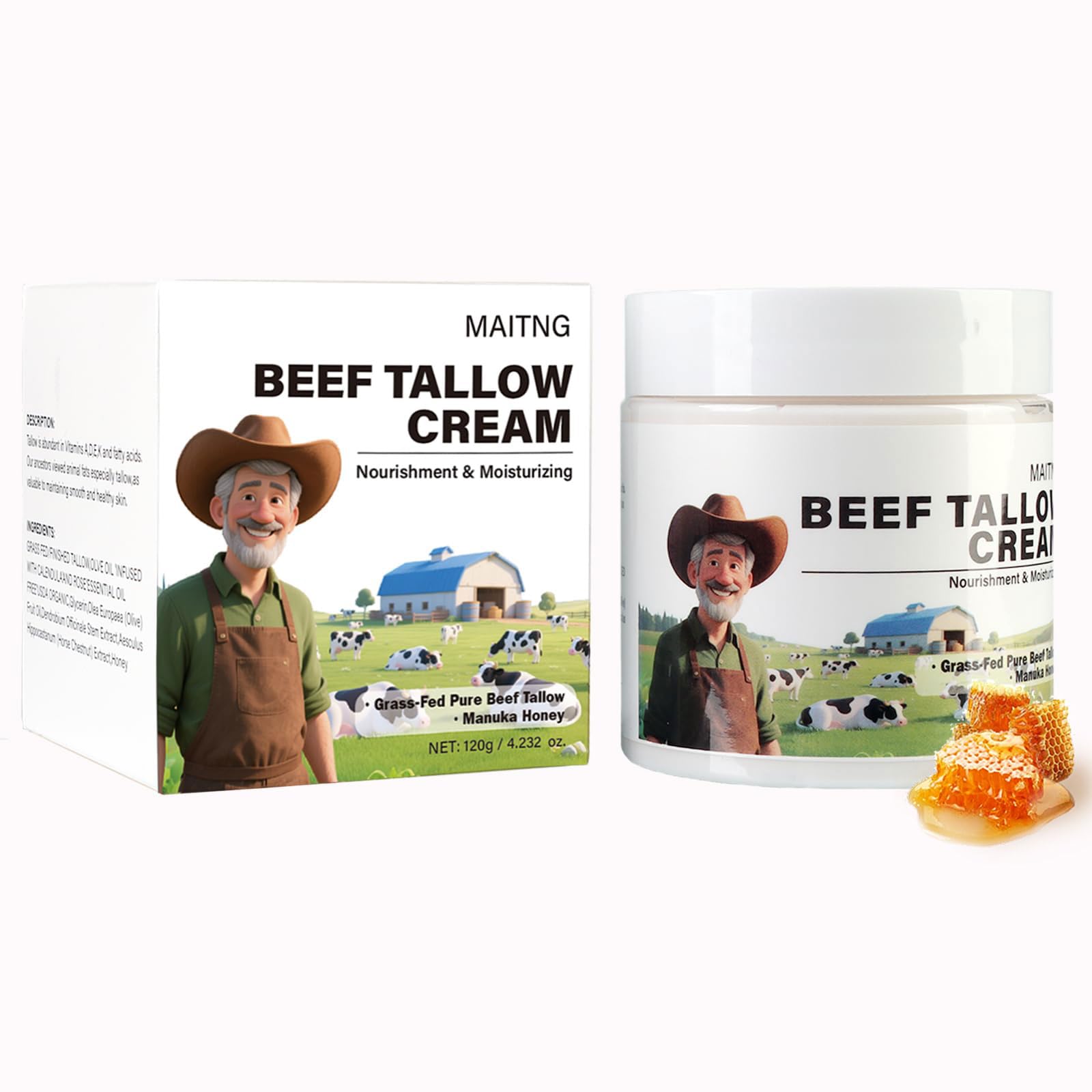 Photo 1 of ++4 UNITS++MAITING Tallow Honey Balm - Grass-Fed Tallow Facial Moisturizer with Wild Honey, Organic Skincare for Dry and Sensitive Skin - 120ml