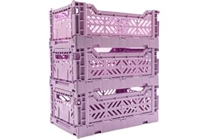 LUNA CRATES Collapsible Storage Box, Foldable Crate Organizer Bin with Handle, Stackable Crates for Home Organization (Lilac, 4L - 3-Pack)