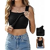 Ninimour Women’s U-Neck Built-in Bra Tank Top High Stretch Slim Fit Sleeveless Base Layer Camisole 2025 Fall Winter Base Tops