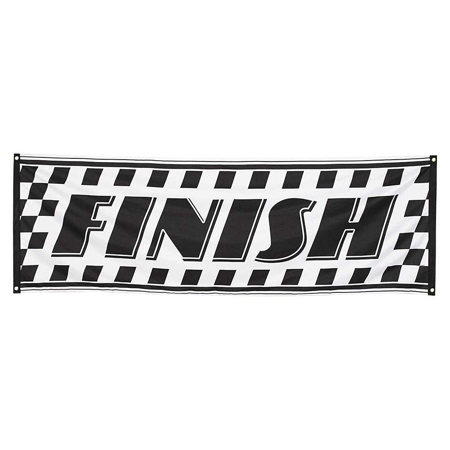 Boland Finish Line Banner – Black and White Racing Flag Decoration with Checkered Print – Large Party Banner for Car Racing, Sports Events, Marathons & Birthday Celebrations