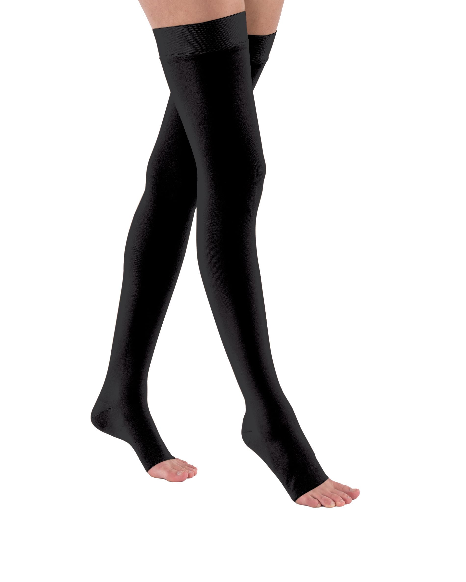 JOBST Relief Thigh High Graduated Compression Stockings 15-20mmHg – Comfortable Unisex Design with Silicone Dot Band – Open Toe, Black, Medium