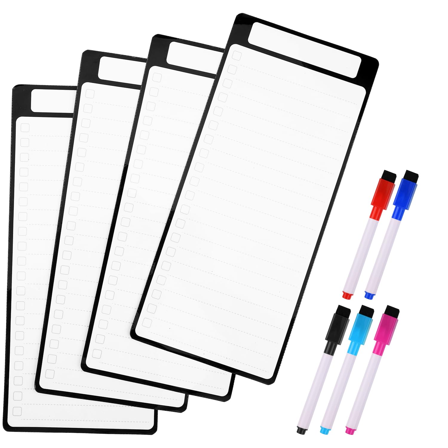SAVITA 4pcs Magnetic Dry Erase Board, 4x10 Inch Fridge List Board with 5 Extra Fine Dot Markers Suitable for to-Do Lists Kids Chores List Grocery List Family Chores List