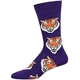 Socksmith Men's Fierce Tiger Crew Socks, Purple