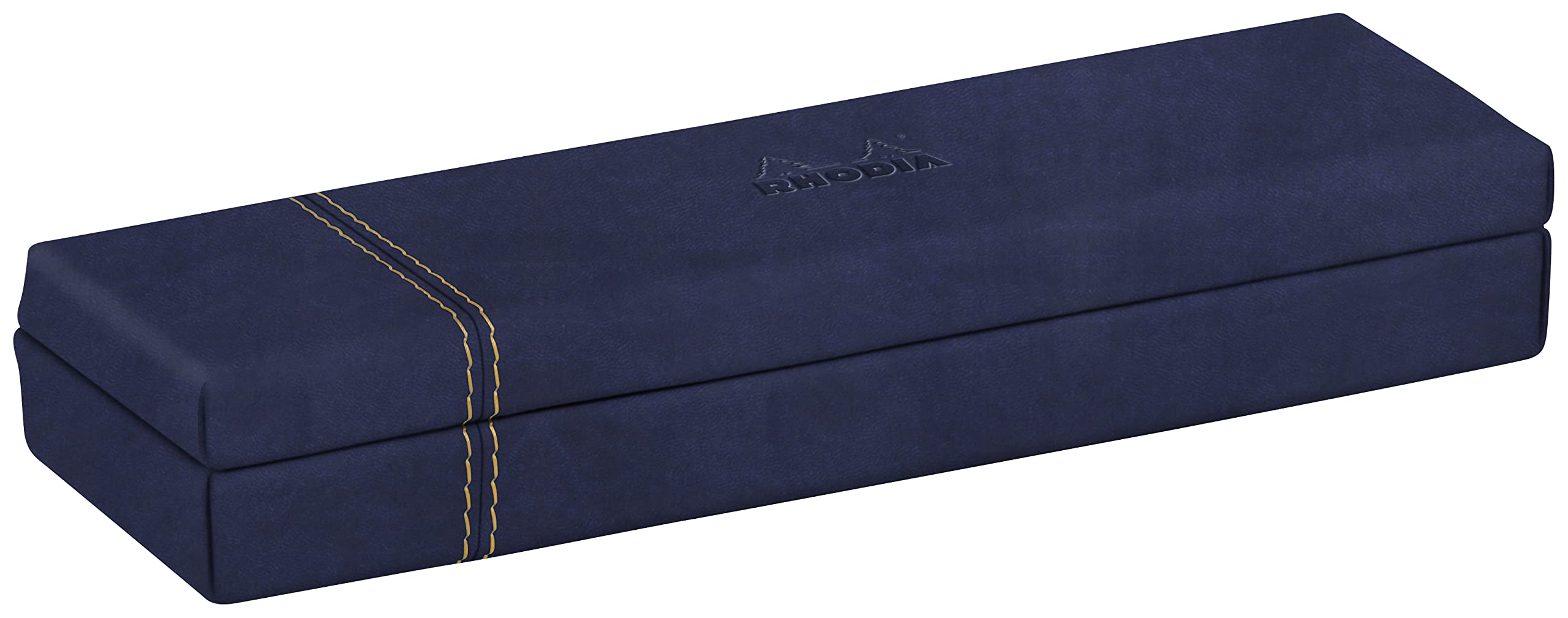 RHODIA 194519C - Night Blue Pencil Case - 21x5.5x3 cm - Orange Saddle Stitching - Faux Leather Exterior - Home Office Collection Rhodiarama - Office Organization & Design Storage — image 1