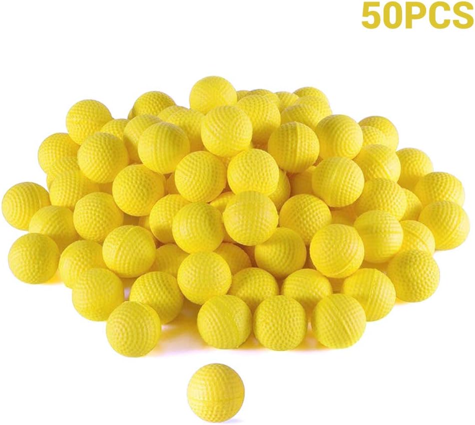 BSMEAN 100PCS Round Ammo, Bulk Foam Bullet Ball Replacement Refill Pack Kids Toy for Nerf Rival Zeus, Apollo, Khaos, Atlas & Artemis Blasters, Yellow