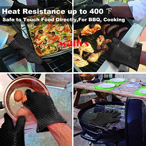 Heat Resistant Silicone Gloves Kitchen Bakeware Oven Mitts Pot Holders Silicone Cooking BBQ Pot Holder Mitt Grill Gloves ( 1 pair) (Green) - Thumbnail 5