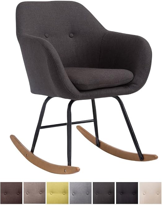 Clp Chaise à Bascule Avalon Siège Et Accoudoirs Tissu I Fauteuil De Relaxation Pieds En Métal Et Patins En Bois I Coussin Amovible I Couleur Gris